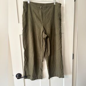 J Jill Pants Women's M Moss Green Linen Blend Coastal Grandma Lagenlook Cropped‎